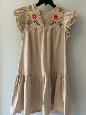 Boho Embroidered Cotton Dress- women- small